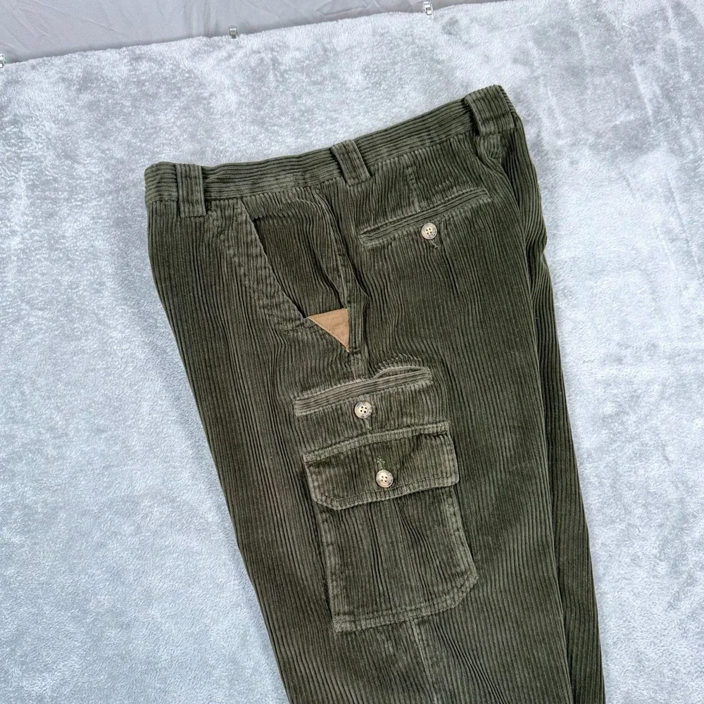 Cabelas Outfitter Series Corduroy Cargo Pants Mens 34x32 Wide-Whale‎ Dark Green